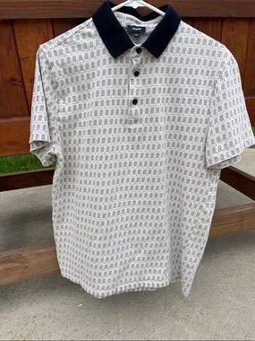 Express Beige Geometric Polo with Black Collar